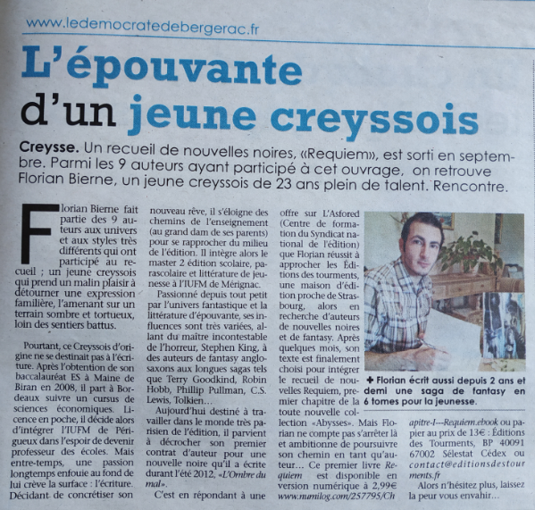 Article du démocrate (Bergerac) du 14 novembre 2013
